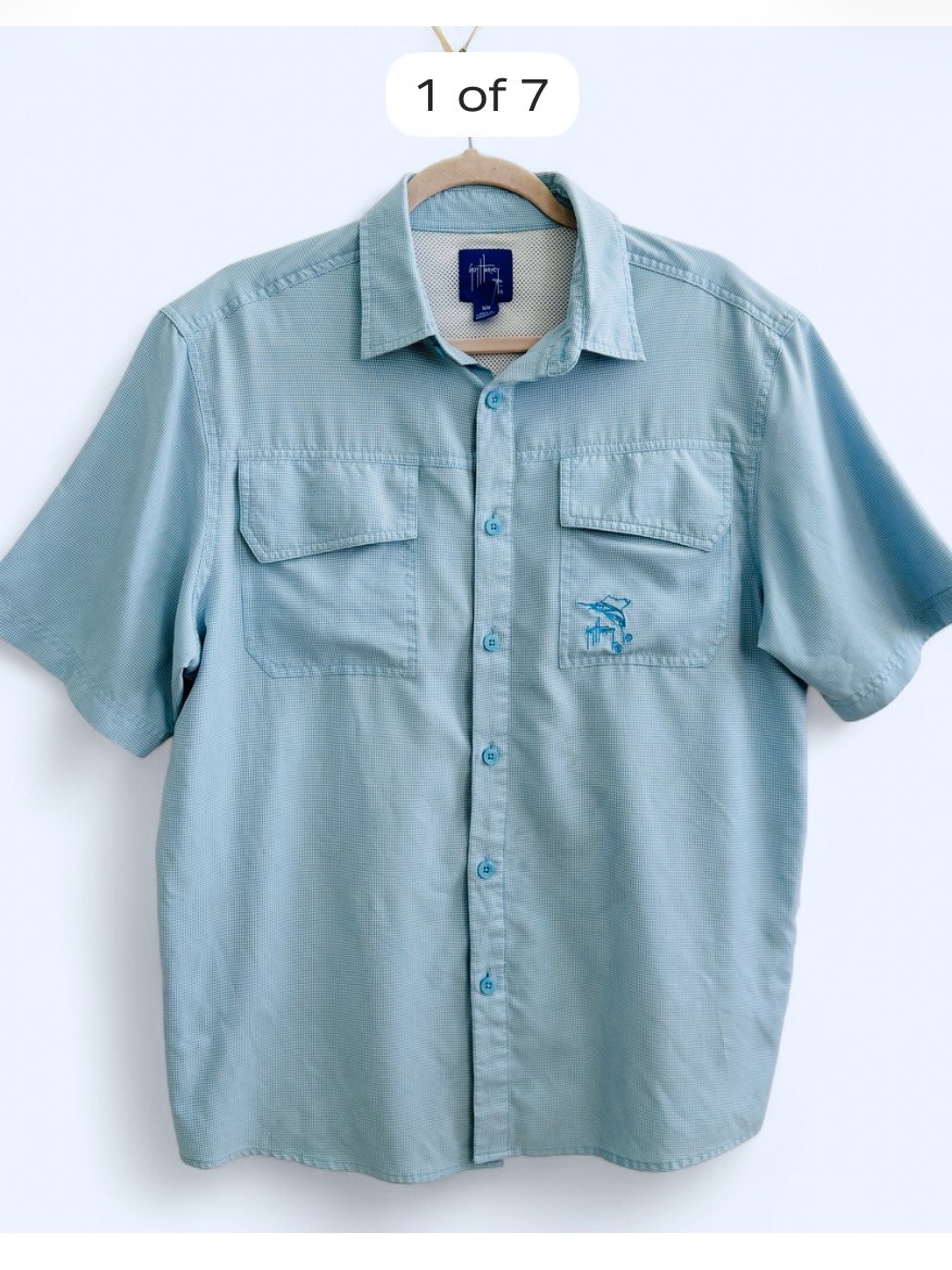 New Guy Harvey Vented Back Button Up Upf 40 Mens Medium Fishing Performance